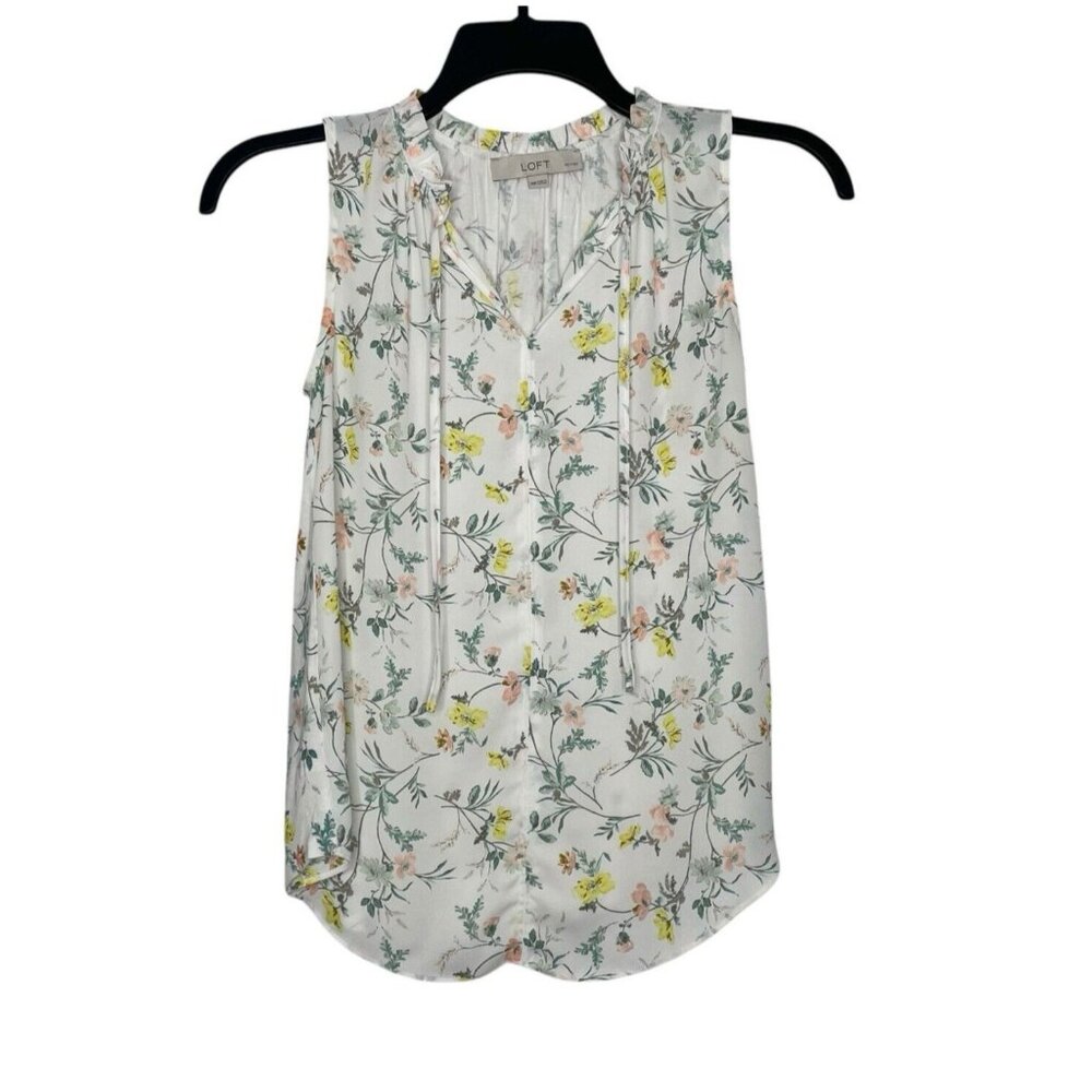 LOFT Petite Top XXS Floral Sleeveless V Neck Rayon Womens